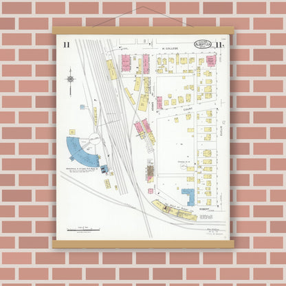 Old map wall art mockup — magnetic wood frame on brick wall — Sanborn Fire Insurance Map from Albert Lea, Freeborn County, Minnesota (1926), Sheet #0011