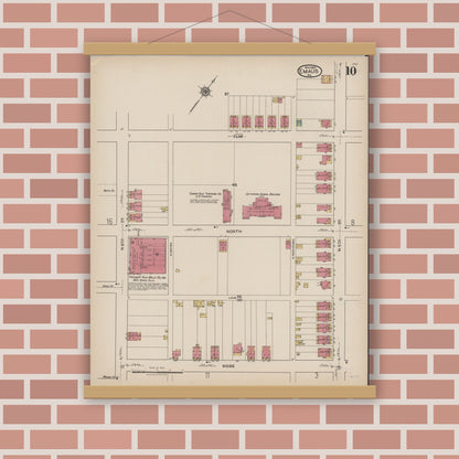 Old map wall art mockup — magnetic wood frame on brick wall — Sanborn Fire Insurance Map from Emaus, Lehigh County, Pennsylvania (1922), Sheet #0010