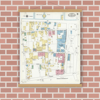 Old map wall art mockup — magnetic wood frame on brick wall — Sanborn Fire Insurance Map from Saint Augustine, Saint John's County, Florida (1910), Sheet #0008