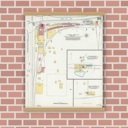 Old map wall art mockup — magnetic wood frame on brick wall — Sanborn Fire Insurance Map from Jeffersonville, Clark County, Indiana (1898), Sheet #0026