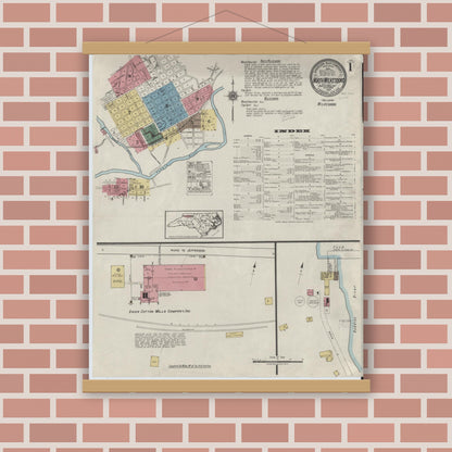 Old map wall art mockup — magnetic wood frame on brick wall — Sanborn Fire Insurance Map from North Wilkesboro, Wilkes County, North Carolina (1920), Sheet #0001