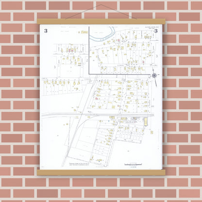 Old map wall art mockup — magnetic wood frame on brick wall — Sanborn Fire Insurance Map from Milford Center, Union County, Ohio (1946), Sheet #0003