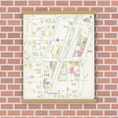 Old map wall art mockup — magnetic wood frame on brick wall — Sanborn Fire Insurance Map from Marengo, McHenry County, Illinois (1912), Sheet #0002