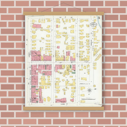 Old map wall art mockup — magnetic wood frame on brick wall — Sanborn Fire Insurance Map from Franklin, Venango County, Pennsylvania (1901), Sheet #0005