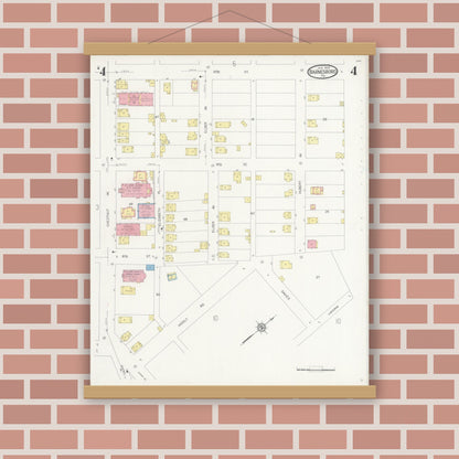 Old map wall art mockup — magnetic wood frame on brick wall — Sanborn Fire Insurance Map from Barnesboro, Cambria County, Pennsylvania (1930), Sheet #0004