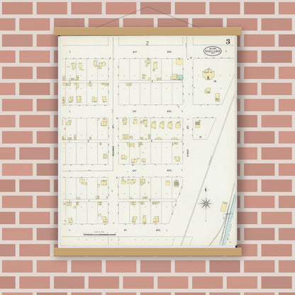 Old map wall art mockup — magnetic wood frame on brick wall — Sanborn Fire Insurance Map from Shell Lake, Washburn County, Wisconsin (1898), Sheet #0003