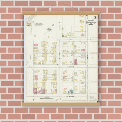 Old map wall art mockup — magnetic wood frame on brick wall — Sanborn Fire Insurance Map from Washington Court House, Fayette County, Ohio (1895), Sheet #0003