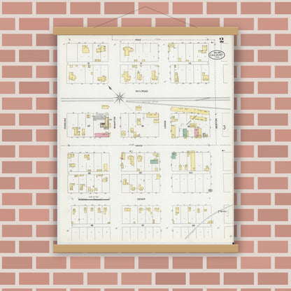 Old map wall art mockup — magnetic wood frame on brick wall — Sanborn Fire Insurance Map from Calvert, Robertson County, Texas (1906), Sheet #0002