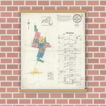 Old map wall art mockup — magnetic wood frame on brick wall — Sanborn Fire Insurance Map from Wayland, Steuben County, New York (1913) - Complete Map Set
