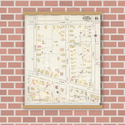 Old map wall art mockup — magnetic wood frame on brick wall — Sanborn Fire Insurance Map from Crown Point, Lake County, Indiana (1948), Sheet #0013