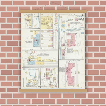 Old map wall art mockup — magnetic wood frame on brick wall — Sanborn Fire Insurance Map from Catasauqua, Lehigh County, Pennsylvania (1896), Sheet #0007