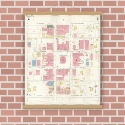 Old map wall art mockup — magnetic wood frame on brick wall — Sanborn Fire Insurance Map from Harrisonville, Cass County, Missouri (1939), Sheet #0002