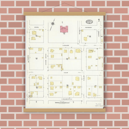 Old map wall art mockup — magnetic wood frame on brick wall — Sanborn Fire Insurance Map from Seguin, Guadalupe County, Texas (1916), Sheet #0007