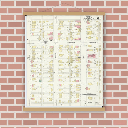 Old map wall art mockup — magnetic wood frame on brick wall — Sanborn Fire Insurance Map from Circleville, Pickaway County, Ohio (1907), Sheet #0006