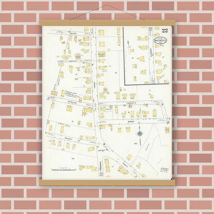 Old map wall art mockup — magnetic wood frame on brick wall — Sanborn Fire Insurance Map from Weymouth, Norfolk County, Massachusetts (1910), Sheet #0022