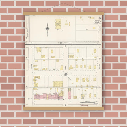 Old map wall art mockup — magnetic wood frame on brick wall — Sanborn Fire Insurance Map from Dinuba, Tulare County, California (1912), Sheet #0006
