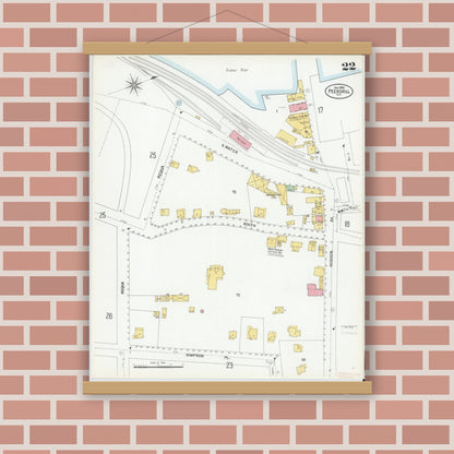 Old map wall art mockup — magnetic wood frame on brick wall — Sanborn Fire Insurance Map from Peekskill, Westchester County, New York (1900), Sheet #0022