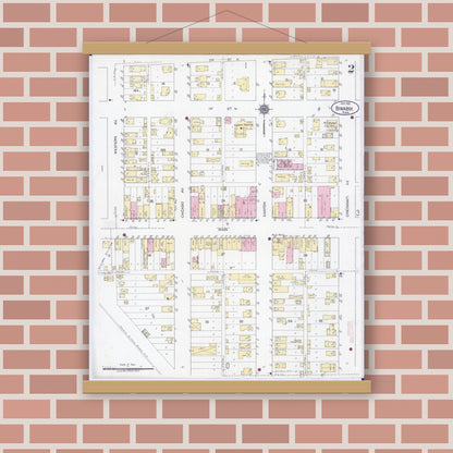 Old map wall art mockup — magnetic wood frame on brick wall — Sanborn Fire Insurance Map from Biwabik, Saint Louis County, Minnesota (1921), Sheet #0002