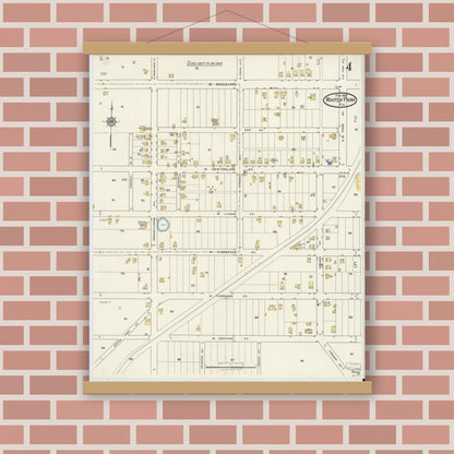 Old map wall art mockup — magnetic wood frame on brick wall — Sanborn Fire Insurance Map from Winter Park, Orange County, Florida (1919), Sheet #0004