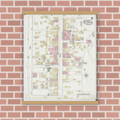 Old map wall art mockup — magnetic wood frame on brick wall — Sanborn Fire Insurance Map from Ashtabula, Ashtabula County, Ohio (1889), Sheet #0002
