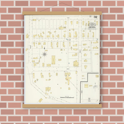 Old map wall art mockup — magnetic wood frame on brick wall — Sanborn Fire Insurance Map from Escanaba, Delta County, Michigan (1906), Sheet #0032