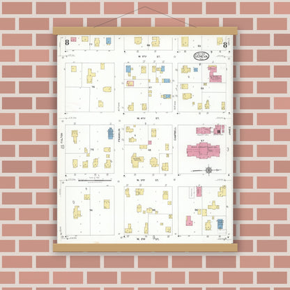 Old map wall art mockup — magnetic wood frame on brick wall — Sanborn Fire Insurance Map from Geneva, Kane County, Illinois (1923), Sheet #0008