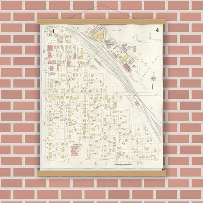 Old map wall art mockup — magnetic wood frame on brick wall — Sanborn Fire Insurance Map from Commerce, Hunt County, Texas (1940), Sheet #0004