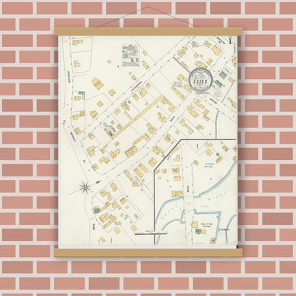 Old map wall art mockup — magnetic wood frame on brick wall — Sanborn Fire Insurance Map from Essex, Essex County, Massachusetts (1903), Sheet #0001