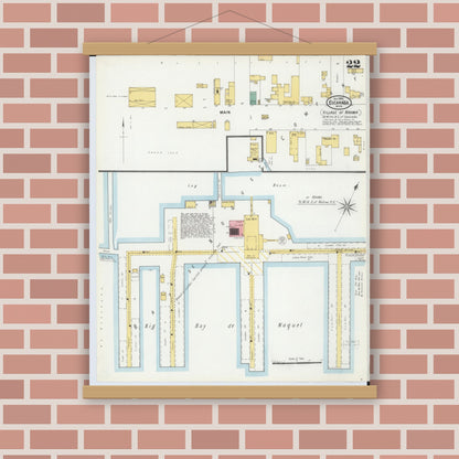 Old map wall art mockup — magnetic wood frame on brick wall — Sanborn Fire Insurance Map from Escanaba, Delta County, Michigan (1899), Sheet #0022