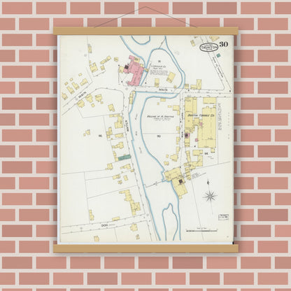 Old map wall art mockup — magnetic wood frame on brick wall — Sanborn Fire Insurance Map from Taunton, Bristol County, Massachusetts (1893), Sheet #0030
