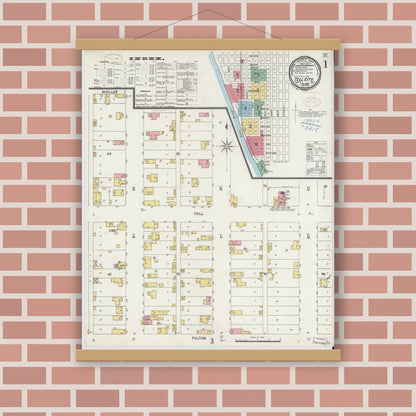 Old map wall art mockup — magnetic wood frame on brick wall — Sanborn Fire Insurance Map from Tell City, Perry County, Indiana (1898) - Complete Map Set