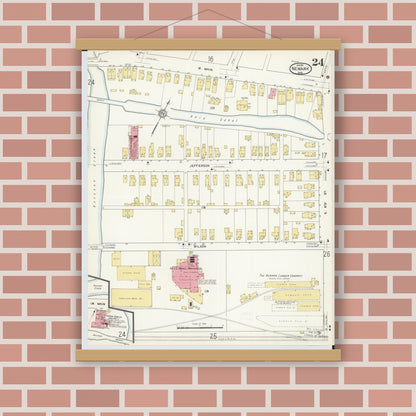 Old map wall art mockup — magnetic wood frame on brick wall — Sanborn Fire Insurance Map from Newark, Licking County, Ohio (1912), Sheet #0024