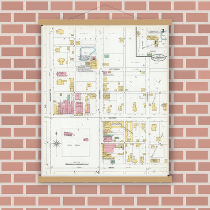 Old map wall art mockup — magnetic wood frame on brick wall — Sanborn Fire Insurance Map from Mcleansboro, Hamilton County, Illinois (1900), Sheet #0003