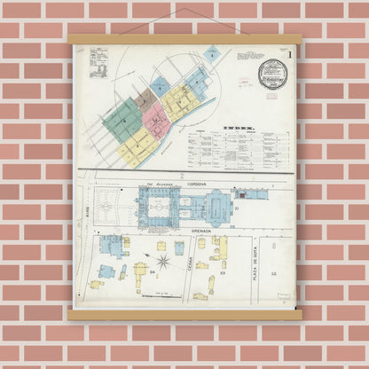 Old map wall art mockup — magnetic wood frame on brick wall — Sanborn Fire Insurance Map from Saint Augustine, Saint John's County, Florida (1893), Sheet #0001