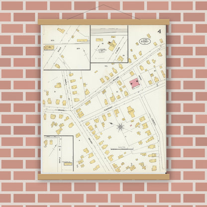 Old map wall art mockup — magnetic wood frame on brick wall — Sanborn Fire Insurance Map from Sidney, Delaware County, New York (1903), Sheet #0004