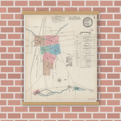 Old map wall art mockup — magnetic wood frame on brick wall — Sanborn Fire Insurance Map from Waverly, Tioga County, New York (1888) - Complete Map Set