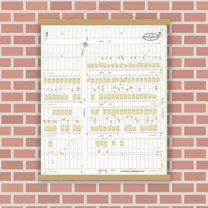 Old map wall art mockup — magnetic wood frame on brick wall — Sanborn Fire Insurance Map from North Kansas City, Clay County, Missouri (1926), Sheet #0007