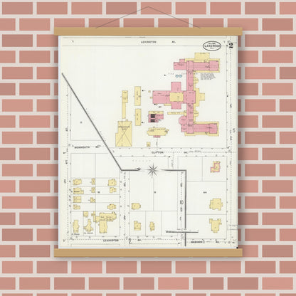 Old map wall art mockup — magnetic wood frame on brick wall — Sanborn Fire Insurance Map from Lakewood, Ocean County, New Jersey (1905), Sheet #0002