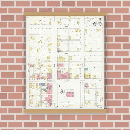 Old map wall art mockup — magnetic wood frame on brick wall — Sanborn Fire Insurance Map from Brownstown, Jackson County, Indiana (1907), Sheet #0003