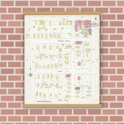 Old map wall art mockup — magnetic wood frame on brick wall — Sanborn Fire Insurance Map from Fairfield, Wayne County, Illinois (1907), Sheet #0005