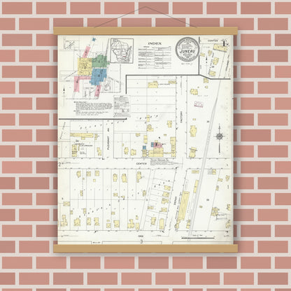 Old map wall art mockup — magnetic wood frame on brick wall — Sanborn Fire Insurance Map from Juneau, Dodge County, Wisconsin (1914) - Complete Map Set