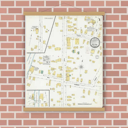 Old map wall art mockup — magnetic wood frame on brick wall — Sanborn Fire Insurance Map from Holland, Erie County, New York (1900), Sheet #0001