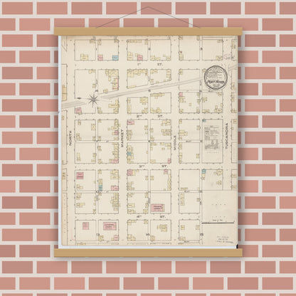Old map wall art mockup — magnetic wood frame on brick wall — Sanborn Fire Insurance Map from Port Royal, Juniata County, Pennsylvania (1885), Sheet #0001