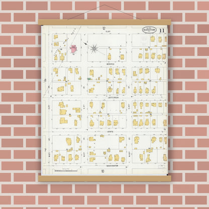 Old map wall art mockup — magnetic wood frame on brick wall — Sanborn Fire Insurance Map from Beardstown, Cass County, Illinois (1900), Sheet #0011