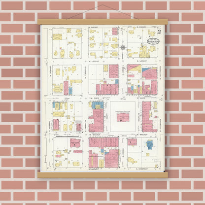 Old map wall art mockup — magnetic wood frame on brick wall — Sanborn Fire Insurance Map from Robinson, Crawford County, Illinois (1916), Sheet #0002