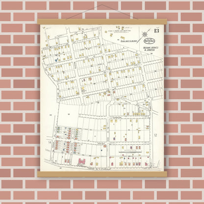 Old map wall art mockup — magnetic wood frame on brick wall — Sanborn Fire Insurance Map from Natrona, Allegheny County, Pennsylvania (1921), Sheet #0013