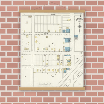 Old map wall art mockup — magnetic wood frame on brick wall — Sanborn Fire Insurance Map from Holmestead, Dade County, Florida (1920), Sheet #0002