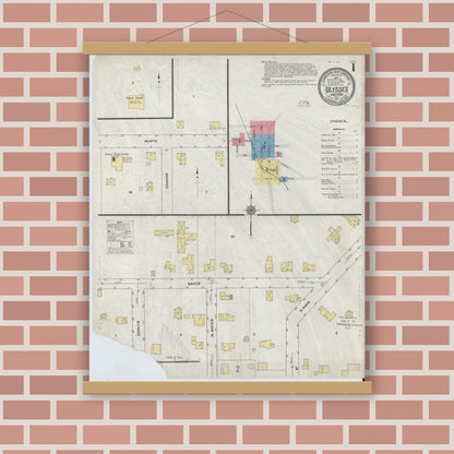 Old map wall art mockup — magnetic wood frame on brick wall — Sanborn Fire Insurance Map from Ulysses, Potter County, Pennsylvania (1911), Sheet #0001