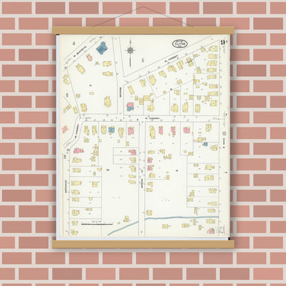 Old map wall art mockup — magnetic wood frame on brick wall — Sanborn Fire Insurance Map from Clyde, Sandusky County, Ohio (1911), Sheet #0009