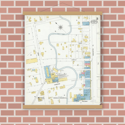 Old map wall art mockup — magnetic wood frame on brick wall — Sanborn Fire Insurance Map from Navasota, Grimes County, Texas (1901), Sheet #0003